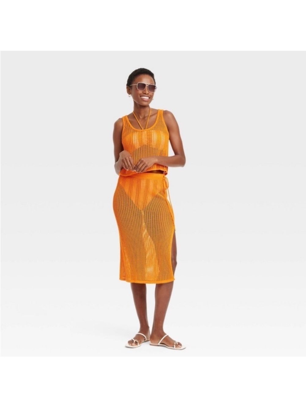Orange Knit Beach Cover-Up Set